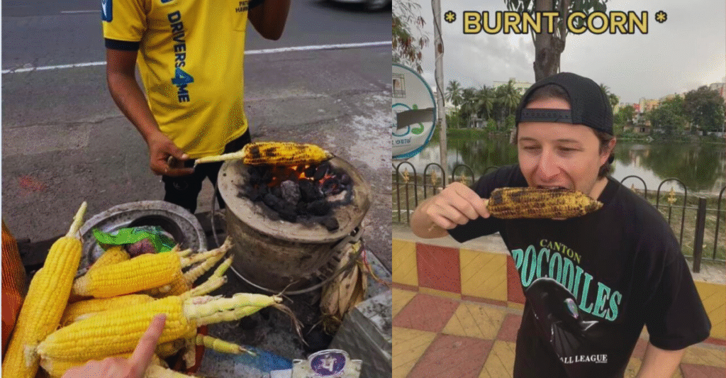 Foreign Vlogger Tries Indian-Style Roasted Corn On The Cob