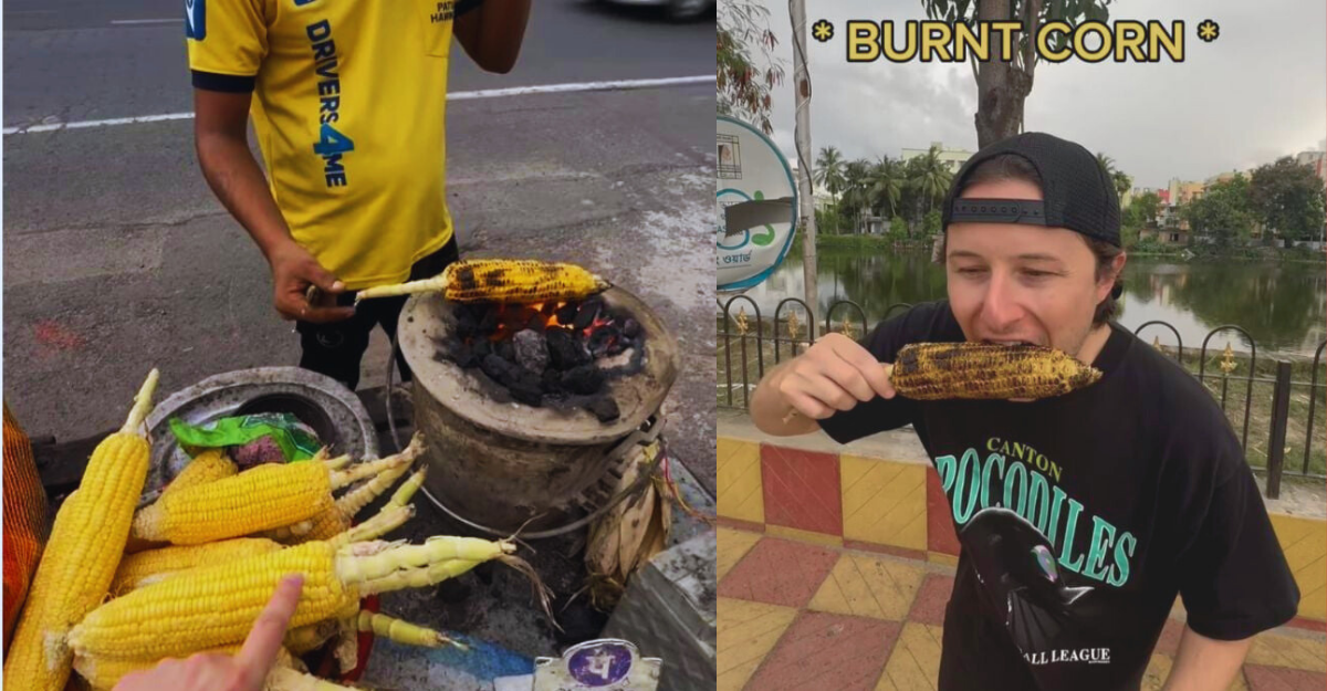 Foreign Vlogger Tries Indian-Style Roasted Corn On The Cob